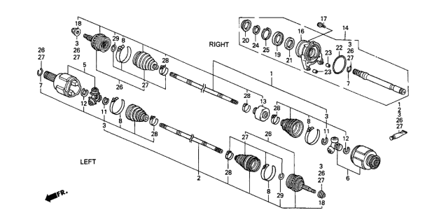 1996 Acura TL Half Shaft Assembly Diagram for 44500-SW3-N00