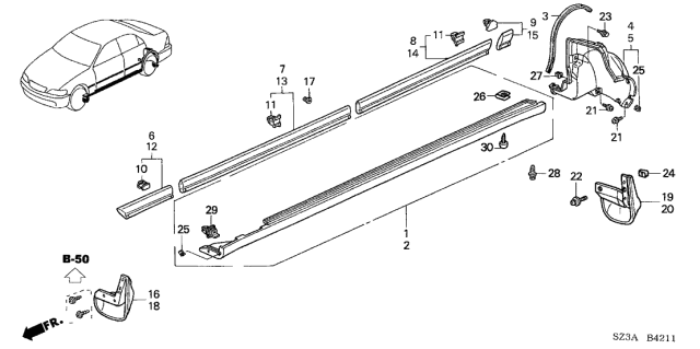 2004 Acura RL Left Rear Splash Guard (Marble Beige Pearl) Diagram for 75830-SZ3-C11ZR