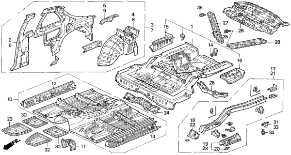 1993 Acura Legend Support, Right Rear Shelf Diagram for 64351-SP1-300ZZ