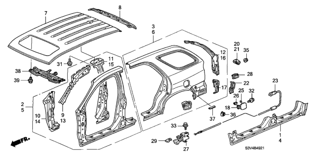 2001 Acura MDX Rail, Rear Roof Diagram for 62130-S3V-A00ZZ