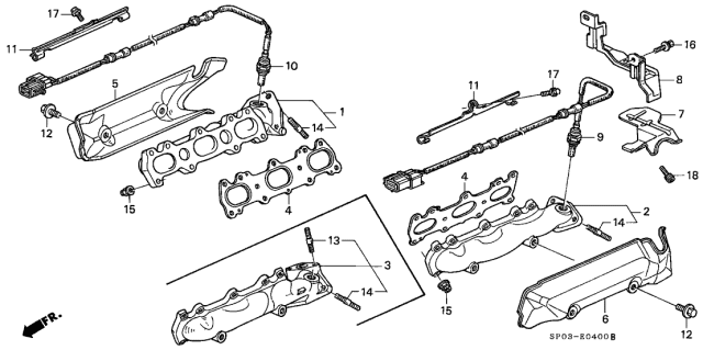 1992 Acura Legend Passenger Side Oxygen Sensor Diagram for 36532-P5A-003