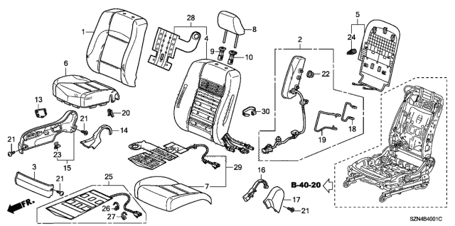 2012 Acura ZDX Pad Complete R, Front Cushion Diagram for 81137-SZN-A51