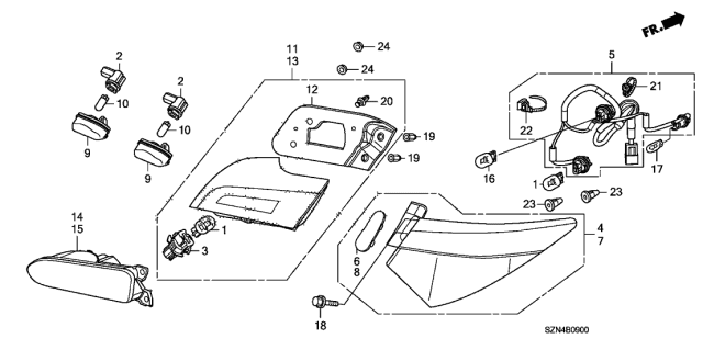 2010 Acura ZDX Lamp Unit, Driver Side Tail Diagram for 33551-SZN-A03