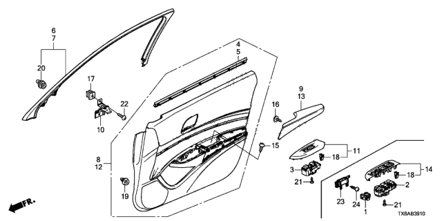 2021 Acura ILX Weatherstrip, Left Front Door (Inner) Diagram for 72375-TX6-A11