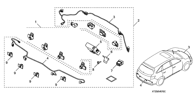 2020 Acura MDX Parking Sensor & Sensor Attachment Diagram