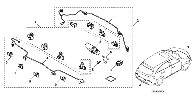 2019 Acura MDX Parking Sensor & Sensor Attachment Diagram