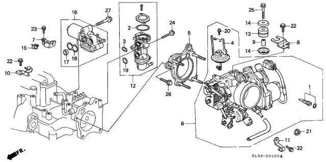 1991 Acura NSX Throttle Body Stay Diagram for 16412-PR7-A00