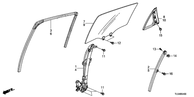 2012 Acura TSX Glass Assembly, Right Rear Door (Coo) (Green) (Nippon Safety) Diagram for 73400-TL7-305