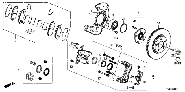 2017 Acura RLX Right Front Caliper Sub-Assembly Diagram for 45018-TY2-A01