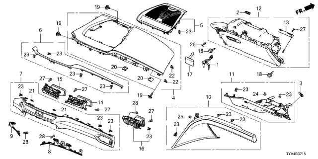 2022 Acura MDX Glove Box Assembly (Deep Black) Diagram for 77501-TYA-A05ZB