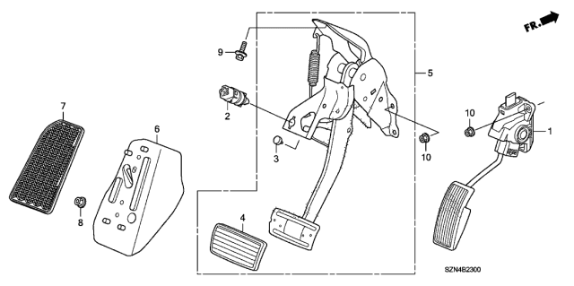 2010 Acura ZDX Bracket, Footrest Diagram for 46991-SZN-A01