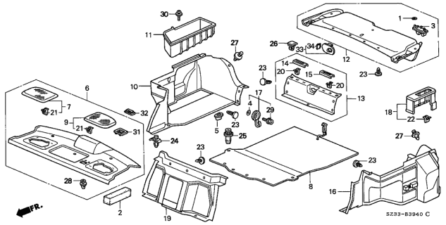 1998 Acura RL Rear Tray - Trunk Lining Diagram