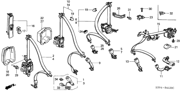 2005 Acura MDX Mdx Mid Row Seat Belt Assembly (Saddle) Diagram for 04869-S3V-307ZB