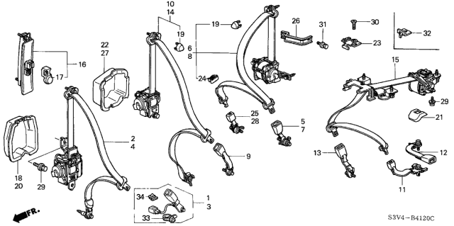 2004 Acura MDX Seat Belts Diagram