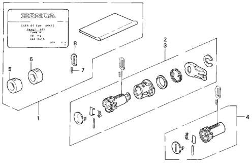 1997 Acura Integra 3 Door LS KA 5MT Key Cylinder Kit Diagram