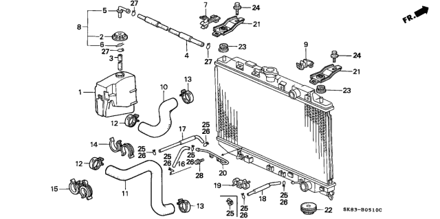1993 Acura Integra 4 Door GSL (LEATHER) KL 4AT Radiator Hose Diagram