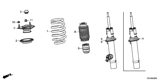 2021 Acura TLX Left Front Shock Absorber Unit Diagram for 51621-TGV-A53
