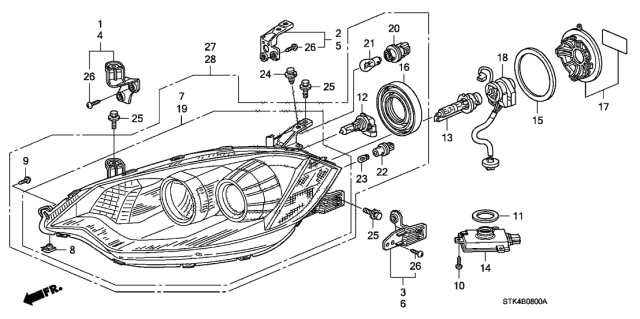 2011 Acura RDX Right Headlight Diagram for 33101-STK-A11