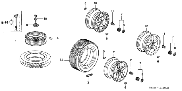 2003 Acura RSX Tire (P205/55R16) (89V) (M+S) (Michelin) Diagram for 42751-MIC-069