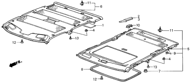 1990 Acura Legend 4 Door L (MOQUETTE) KA 5MT Headliner Trim Diagram