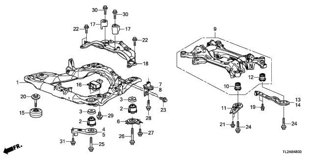 2014 Acura TSX Front Sub Frame - Rear Beam Diagram