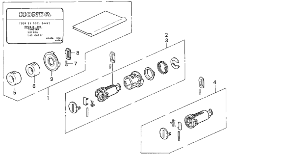 1993 Acura Legend 4 Door STD KA 4AT Key Cylinder Kit Diagram