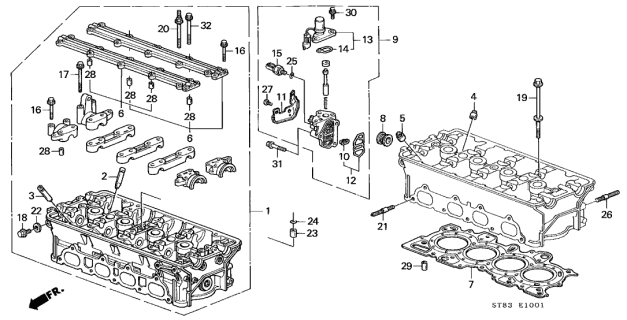 1996 Acura Integra Cylinder Head Plug Diagram for 12513-P72-003