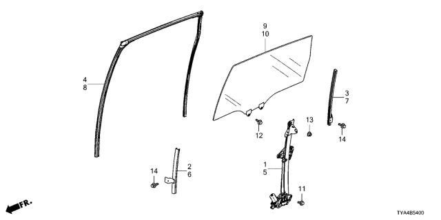 2022 Acura MDX Rear Door Windows - Regulator Diagram