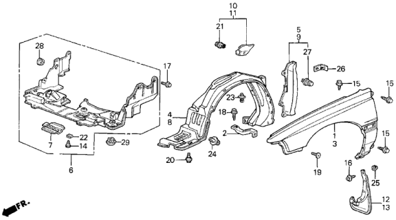 1989 Acura Legend Right Front Fender (Inner) Diagram for 74101-SD4-020