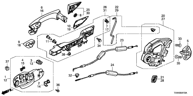 2017 Acura RDX Cable, Rear Door Lock Diagram for 72633-TX4-A01