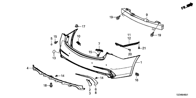 2019 Acura TLX Rear Bumper Lower Trim Valance Molding Diagram for 71502-TZ3-A00