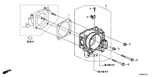 2015 Acura TLX Throttle Body Assembly Diagram for 16400-R9P-A01