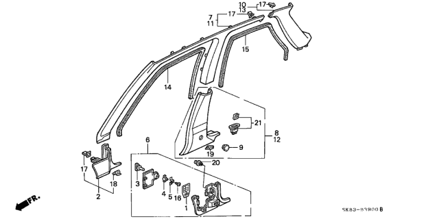 1990 Acura Integra Lining, Passenger Side Cowl Side (Palmy Gray) Diagram for 83111-SK7-A22ZD