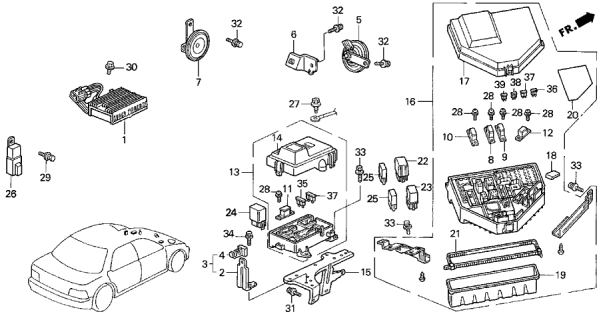 1993 Acura Vigor Anti-Lock Brake Fuse Box Assembly Diagram for 38230-SL5-A01