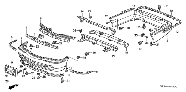 2004 Acura RL 4 Door RL (NAVIGATION) KA 4AT Bumpers Diagram