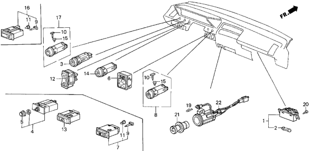 1987 Acura Integra Switch Assembly, Retractable Headlight Diagram for 35845-SD2-A01