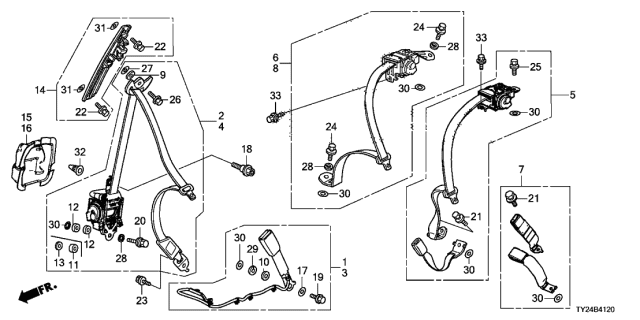 2014 Acura RLX Seat Belts Diagram