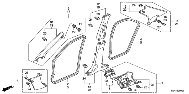 2005 Acura TSX Lining Assembly, Driver Side Cowl Side (Moon Lake Gray) Diagram for 83161-SEC-A02ZD