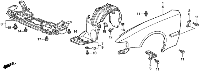 1997 Acura TL Right Front Fender Panel Diagram for 60211-SZ5-A00ZZ