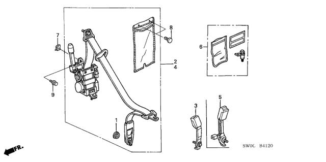 2005 Acura NSX 2 Door NSX-T KA 6MT Seat Belts Diagram