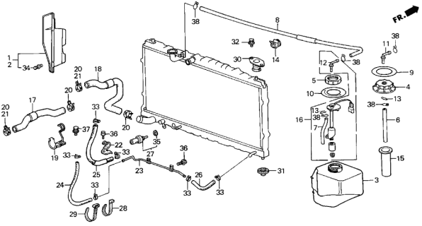 1989 Acura Legend Seal, Passenger Side Radiator Side Diagram for 19022-PL2-000