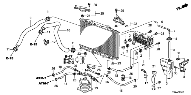 2013 Acura TL 4 Door TECH KA 6AT Radiator Hose - Reserve Tank Diagram