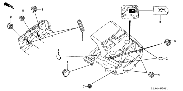 2004 Acura TSX 4 Door TSX (NAVIGATION) KA 5AT Grommet (Rear) Diagram