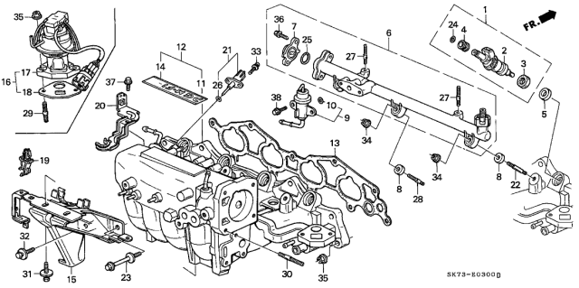 1993 Acura Integra Fuel Injector Set Diagram for 06164-PR4-000