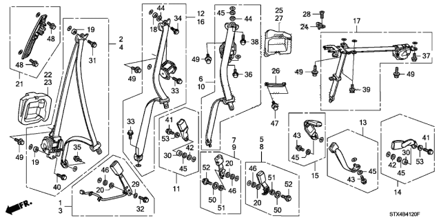 2008 Acura MDX Seat Belts Diagram