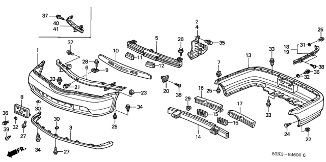 2002 Acura TL Front Bumper Absorber Diagram for 71170-S0K-A01