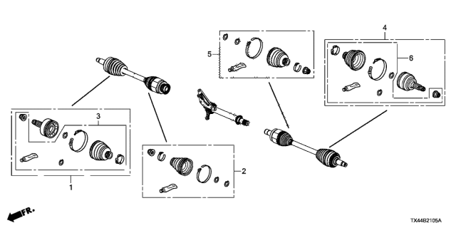 2013 Acura RDX Driveshaft Set Short Parts Diagram