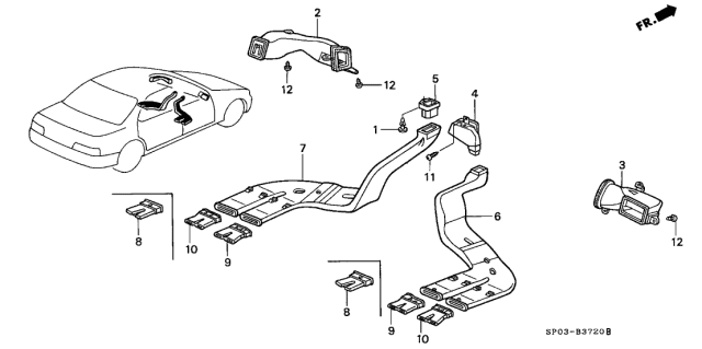 1994 Acura Legend Duct, Right Rear Heater Diagram for 83333-SP0-A00