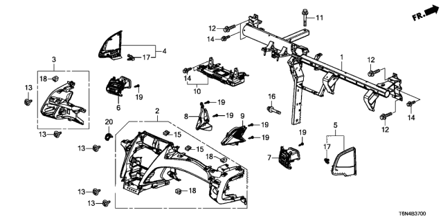 2019 Acura NSX Driver Knee Module Assembly Diagram for 78910-T6N-A81