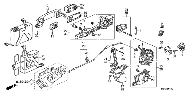 2008 Acura TL 4 Door BASE KA 5AT Rear Door Locks - Outer Handle Diagram